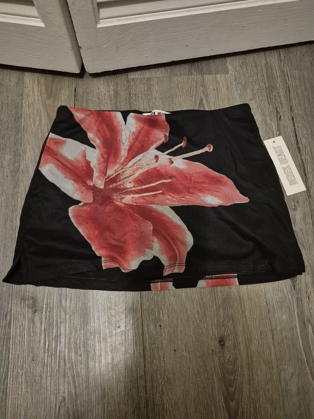 Derek Heart Black Mini Skirt with Red Floral Print